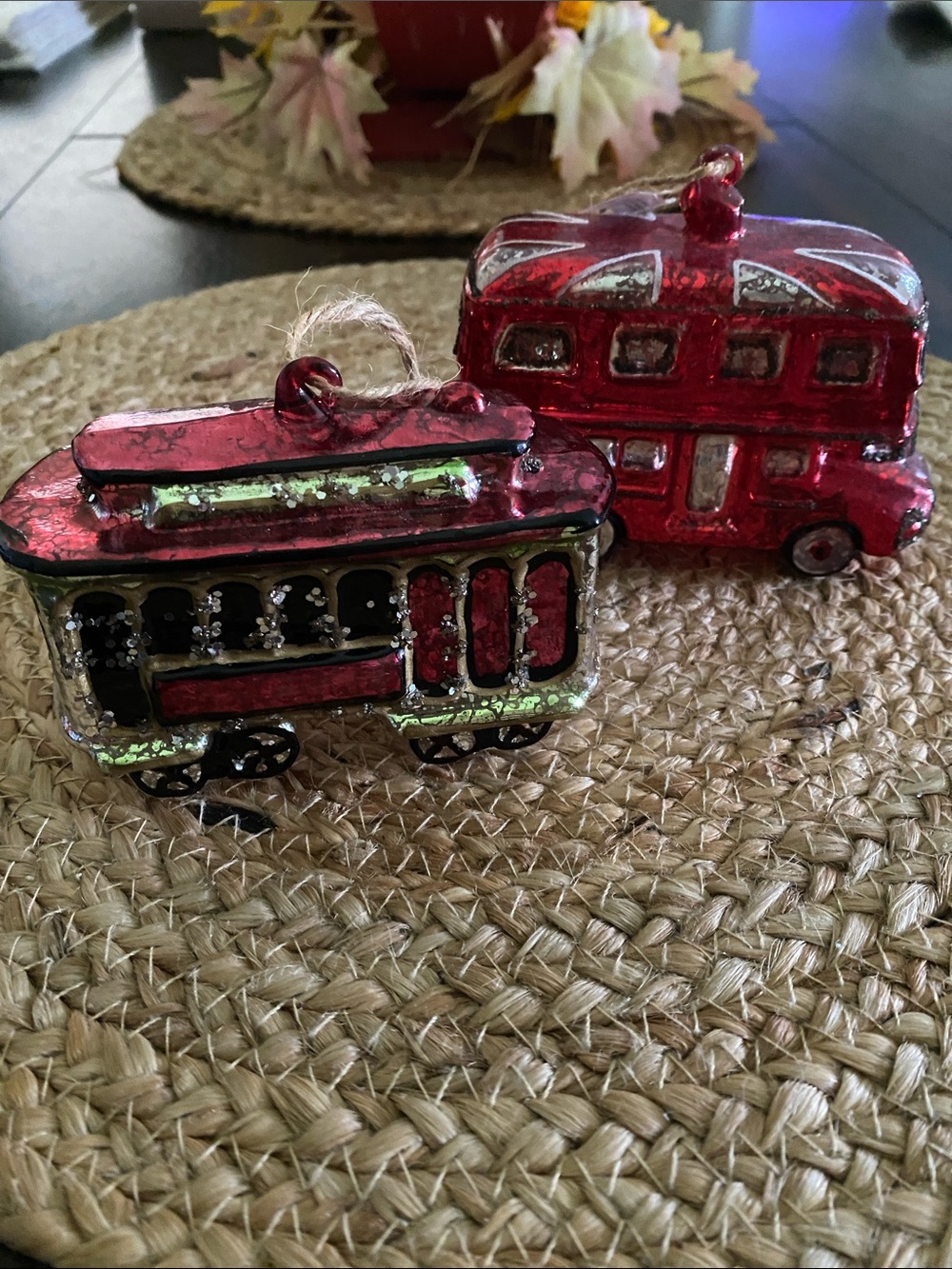 NWT Pottery Barn Glass Ornaments including trolley & double decker bus
